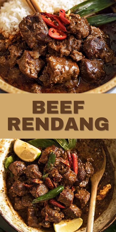 Savor the rich, aromatic flavors of traditional Beef Rendang, a slow-cooked Indonesian dish that’s packed with tender beef and an incredible blend of spices. Perfect for impressing your family or guests with a hearty meal that’s bursting with authentic flavors. Ready to try a new favorite dinner? Click through to get the full recipe and step-by-step instructions! #BeefRendang #IndonesianFood #ComfortFood #SlowCookerRecipes #BeefRecipes #AsianCuisine 🌶️ Indonesian Beef Recipes, Malaysian Beef Rendang, Beef Rendang Recipe Malaysia, International Beef Recipes, Indonesian Recipes In English, Vietnamese Beef Recipes, Beef Indian Recipes, Asian Beef Recipes, Rendang Recipe