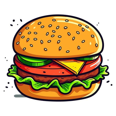 Hamburger Drawing, Burger Drawing, Burger Vector, Burger Cartoon, Burger Logo, Premium Vector Cartoon, Burgers Sandwiches, Vector Cartoon, Cute Monsters