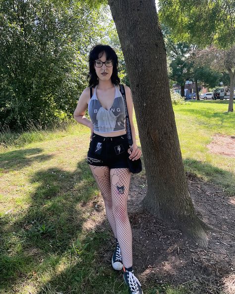 Out and about with my sibling 🌳 Top @bringmethehorizon merch Shorts diyd from @primark Bag @grimreapersglamour_ Primark Bags, Out And About, Style Inspiration, Fashion Outfits, Quick Saves