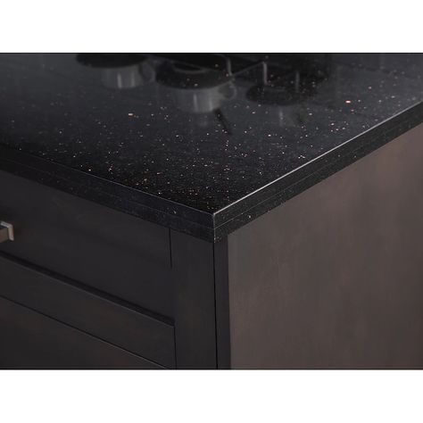 NewAge Products Kitchen Granite Countertop 84-in x 25.5-in x 1.25-in Black Galaxy Straight Solid Surface Countertop in the Kitchen Countertops department at Lowes.com Granite Countertop Edges, Granite Kitchen Countertop, Black Galaxy Granite, Galaxy Granite, Solid Surface Countertop, Corian Countertops, Newage Products, Kitchen Granite, Solid Surface Countertops