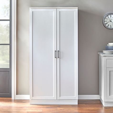 Simple Living Lawrence Tall Pantry Cabinet - Bed Bath & Beyond - 35372173 Home Depot Pantry Cabinet, Wood Pantry Cabinet, Tall Kitchen Storage, Tall Pantry Cabinet, Pantry Storage Cabinet, Linen Cabinets, Laminated Mdf, Kitchen Pantry Cabinets, Modern Farmhouse Design