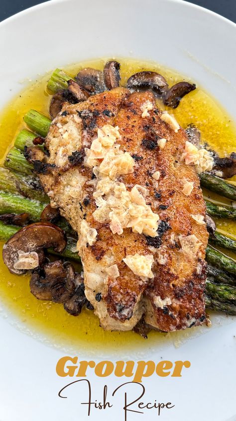 Grouper Recipe in beurre blanc sauce Pan Seared Grouper, Grouper Fish Recipes, Grouper Recipe, Christmas Seafood, Grouper Recipes, Oscar Food, Grouper Fish, White Fish Recipes, Asparagus And Mushrooms