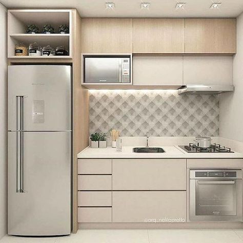 Vinyl Fridge, Small Modern Kitchens, Diy Backsplash, Small Kitchen Decor, Small Remodel, Kitchen Remodel Before And After, Small Space Kitchen, Diy Remodel, Apartment Kitchen