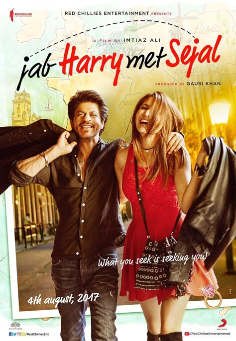 And here's the new poster of "Jab Harry Met Sejal"... 4 Aug 2017 release. Jab Harry Met Sejal, Srk Movies, Imdb Movies, Bollywood Posters, Anushka Sharma, Ali Khan, Shah Rukh Khan, Bollywood Movie, Shahrukh Khan