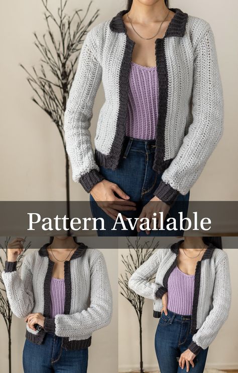 Let's make this pattern together! It's an easy pattern to follow along with! Please enjoy! 💖 Be sure to follow on YouTube, Instagram and check out my Etsy @TCDDIY Crochet Jacket With Collar, Crochet Jacket With Pockets, How To Crochet A Collar On A Cardigan, Crochet Cardigan Collar, Crochet Blazer Pattern, Crochet Cardigan With Collar, Jacket Crochet Pattern Free, Crochet Herringbone Stitch, Crochet Blazer