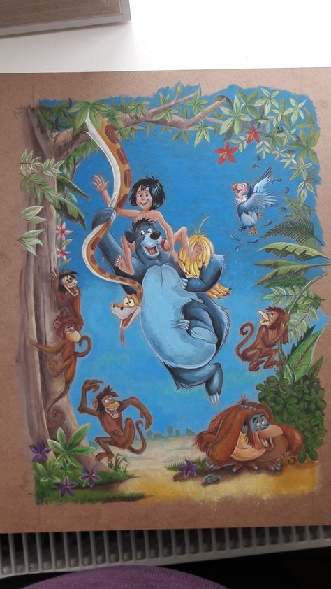 Jungle Book Painting, Jungle Book Drawing, Kids Mirror, Kids Mirrors, Book Painting, Oil Pastel Drawings Easy, Cartoon Disney, The Jungle Book, School Theme