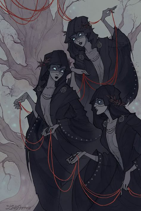 Las señoras Moiras, o hermanas del destino, Cloto, Laquesis, y Atropos. The Norns, Three Women, Greek Mythology Art, 다크 판타지, Mythology Art, Witch Art, Art Et Illustration, Greek Myths, Arte Fantasy