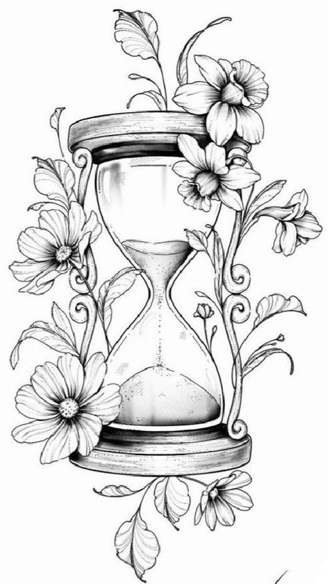 Hour Glass Tattoo Design, Hourglass Drawing, Portrait Tattoo Sleeve, Full Hand Tattoo, Sunflower Tattoo Sleeve, Lantern Tattoo, Hourglass Tattoo, Circle Tattoos, Beautiful Flower Tattoos