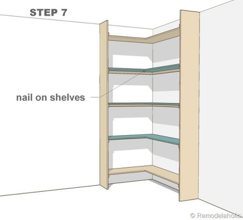 step 7 - corner bult-in bookshelves Diy Corner Bookshelf, Organic Shelf, Corner Book Shelf, Corner Built In, Shelf Plans, Bookshelf Corner, Bookcase Plans, Cube Shelf, Creative Bookshelves