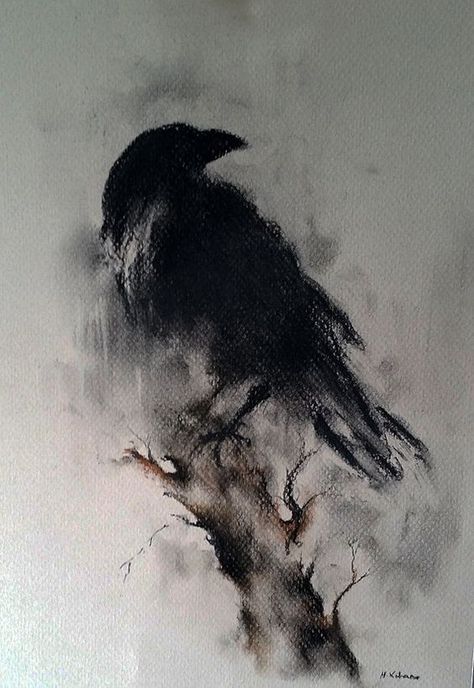 love that Raven Drawing, Crow Tattoo, Drawing Charcoal, Raven Tattoo, Crow Art, Raven Art, Charcoal Art, Bird Artwork, Charcoal Black