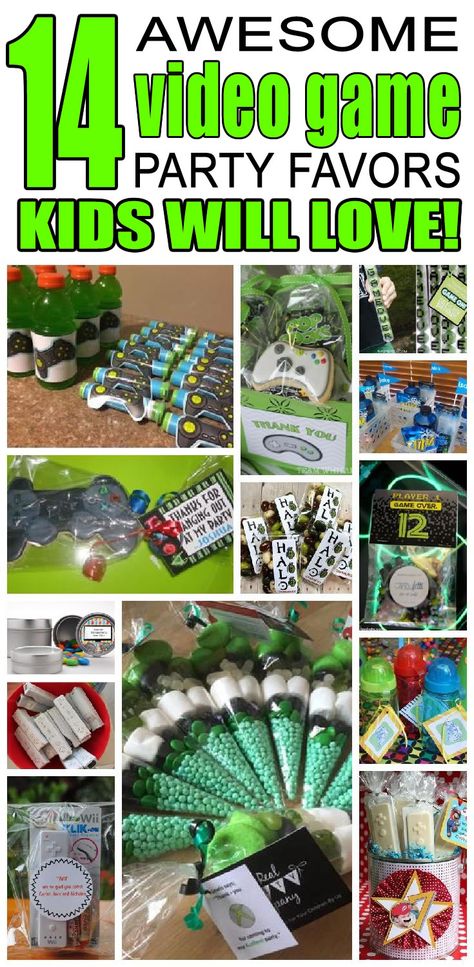 14 video game party favor ideas for kids. Fun and easy video game birthday party favor ideas for children. Boy Party Games, Xbox Party, Video Game Party Favors, Game Truck Party, Party Favor Ideas, Video Games Birthday Party, Party Favors For Kids, Video Game Party, Video Games Birthday