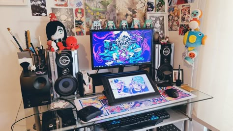 Cintiq Setup, Setup Rosa, Artist Setup, Dream Setup, Artist Workspace, Retro Games Room, Design Studio Workspace, Geek Diy, Gaming Desk Setup