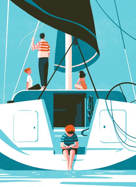 Comic Concept Art, Boats Illustration, Sailing Boat Illustration, Tom Haugomat, Illustration Design Graphique, Boat Illustration, Illustration Comic, Sea Illustration, Sailing Art