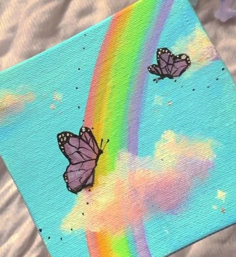 Funky Art Painting Easy, Rainbow Aesthetic Drawing, Cute Easy Paintings, Kids Canvas Art, Rainbow Painting, Simple Canvas Paintings, Cute Canvas Paintings, Easy Canvas Art, Easy Doodle Art