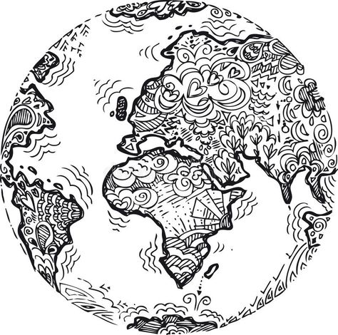 Photo about Sketchy doodles: black and white earth. Digital vector illustration. Illustration of doodles, logo, icon - 33431260 Earth Sketch, World Map Coloring Page, Earth Coloring Pages, Earth Drawing, Planet Coloring Pages, Planet Kids, Earth Day Coloring Pages, Drawing Colouring, Earth Tattoo