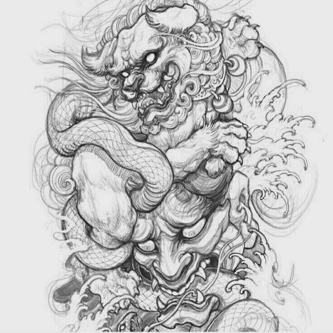 Foo Dog Tattoo Design, Make Bed, 42 Tattoo, Foo Dog Tattoo, Backpiece Tattoo, Get Up Early, Buddha Artwork, Japan Tattoo Design, Tattoo Style Drawings