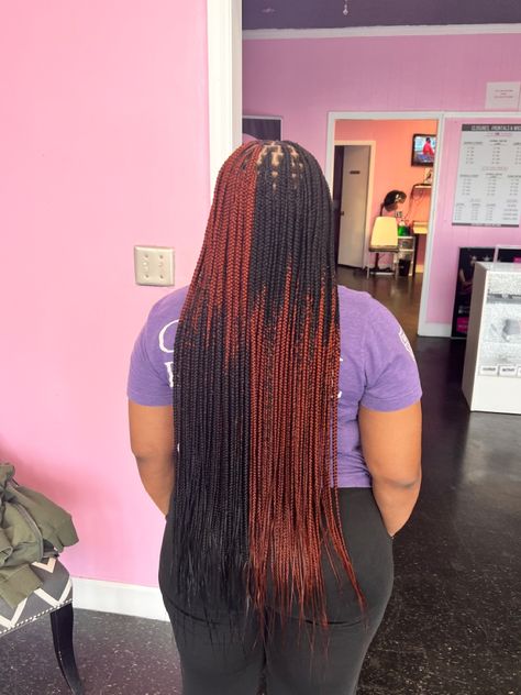 Red Ombre Knotless Box Braids, Peek A Boo Box Braids With Curls, Jumbo Knotless Box Braids Burgundy, Box Braids Burgundy And Black, Red Ombre Braids Black Women, Ombre Knotless Braids, Knotless Braids Long, Ombre Red Box Braids, Peek A Boo Box Braids