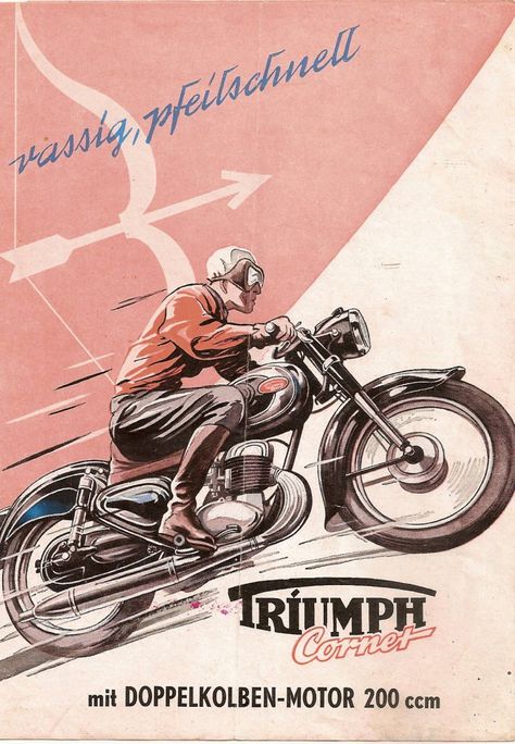 Triumph Cornet 200CC Motorcycle Ads, Motorcycle Magazine, Triumph Bikes, Motorcycle Artwork, Motorcycle Illustration, Motos Vintage, Vintage Motorcycle Posters, Bike Poster, Festival Of Speed