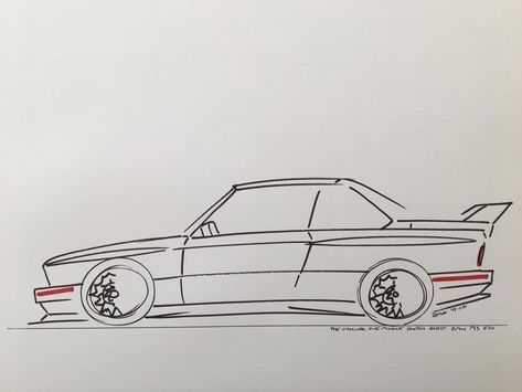 Bmw E30 Sketch, E30 Sketch, E30 Tattoo, Bmw E30 Touring, Simple Car Drawing, Car Drawing Easy, Easy Graffiti Drawings, How To Sketch, E30 M3