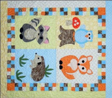 Woodland Babies | YouCanMakeThis.com Baby Quilt Patterns Easy, Woodland Baby Quilt, Animal Baby Quilt, Woodland Quilt, Baby Applique, Fusible Applique, Cottage Quilt, Baby Quilt Pattern, Applique Quilt Patterns