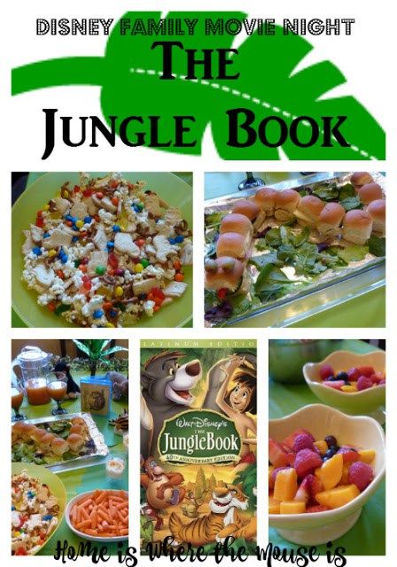 Movie Night Ideas Family, Disney Movie Night Ideas, Family Movie Night Themes, Disney Movie Night Menu, Jungle Book Movie, Disney Themed Movie Night, Disney Movie Night Food, Disney Movie Night Dinner, Disney Themed Food