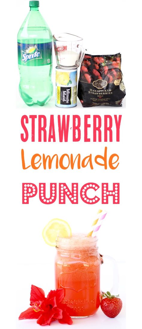 Strawberry Lemonade Punch Recipe! {4 Ingredients} - The Frugal Girls Strawberry Lemonade Punch, Frozen Strawberry Lemonade Recipe, Hugo Cocktail, Lemonade Punch Recipe, Easy Strawberry Lemonade, Easy Party Punch, Strawberry Lemonade Recipe, Lemonade Punch, Easy Punch