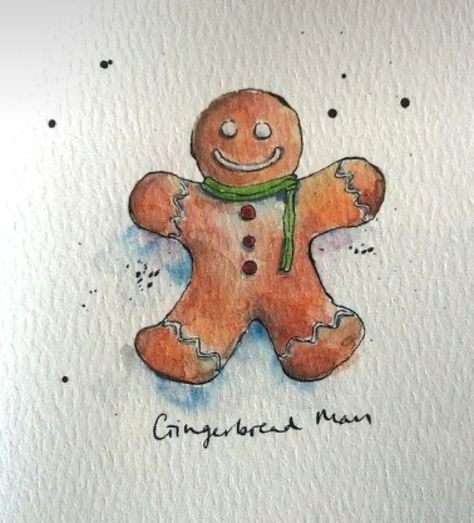 Watercolor Christmas Cards Diy, Painted Christmas Cards, Man Card, Christmas Gingerbread Man, Christmas Doodles, Christmas Card Art, Christmas Gingerbread Men, Homemade Christmas Cards, Watercolor Christmas Cards