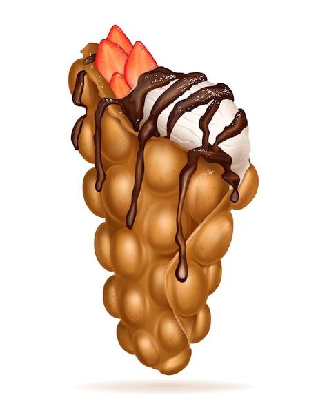 Hong kong egg bubble waffle realistic | Free Vector #Freepik #freevector #waffle #waffle-background #wafer #chocolate-mousse Hong Kong Waffle, Sewing Business Logo, Bubble Waffles, Egg Waffle, Waffle Ice Cream, Bubble Waffle, Mini Pancakes, Vector Food, Chocolate Topping