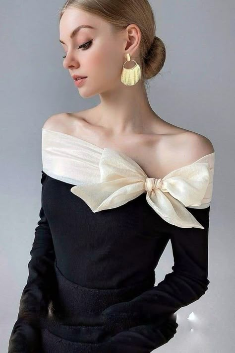 Ribbon Dress Fashion, Black And White Dress Classy Elegant, Dresses With Ribbon, Ribbon Dresses, Ribbon Top, London Fashion Week Street Style, Ribbon Dress, فستان سهرة, Dresses Classy