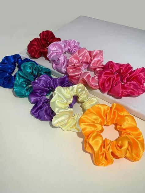 9pcs Minimalist Solid Scrunchie | SHEIN USA Shein Scrunchies, Shein Wishlist, Shein Stuff, Rainbow Scrunchies, 90s Scrunchies, Purple Scrunchie Aesthetic, Yellow Scrunchie, Scrunchie Hairstyles, Hair Ties