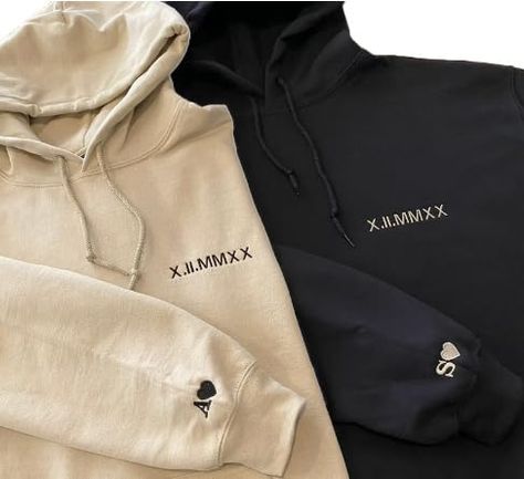 Personalized Connection: Our Custom Matching Embroidered Sweatshirt or Hoodies are a thoughtful and personalized way to celebrate your special connection with a loved one, whether it's a partner, family member, or friend. Roman Numerals Dates, Birthday Gifts For Boyfriend Diy, Matching Hoodies, Bf Gifts, Embroidered Initials, Cute Couple Gifts, Gift For Anniversary, Embroidery Hoodie