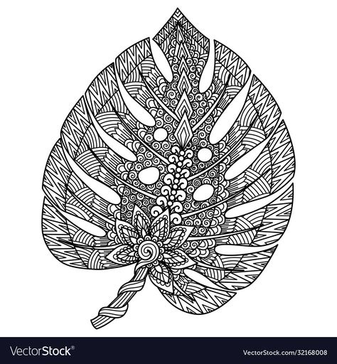 Engraving On Wood, Leaf Vector, Line Art Design, Leaves Vector, Monstera Leaf, Adult Coloring Books, Coloring Page, Adult Coloring, Flower Art