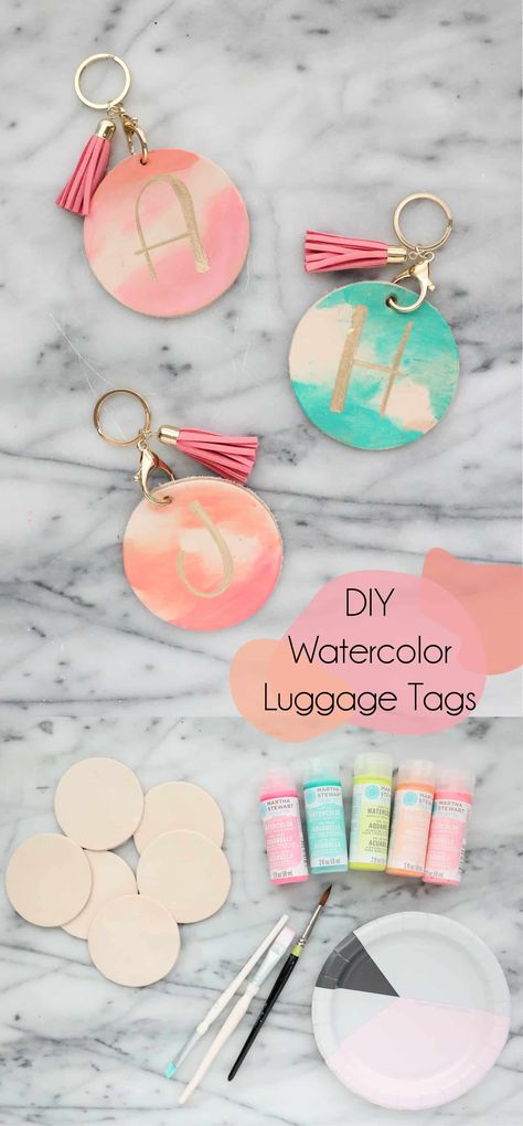 Make your own watercolor luggage tags, Kofferanhänger, DIY, zauberhafte Idee, pastell Diy Bag Tags, Luggage Tags Diy, Mops Crafts, Diy Luggage, Travel Crafts, Weekend Crafts, Tags Diy, A Beautiful Mess, Diy Travel