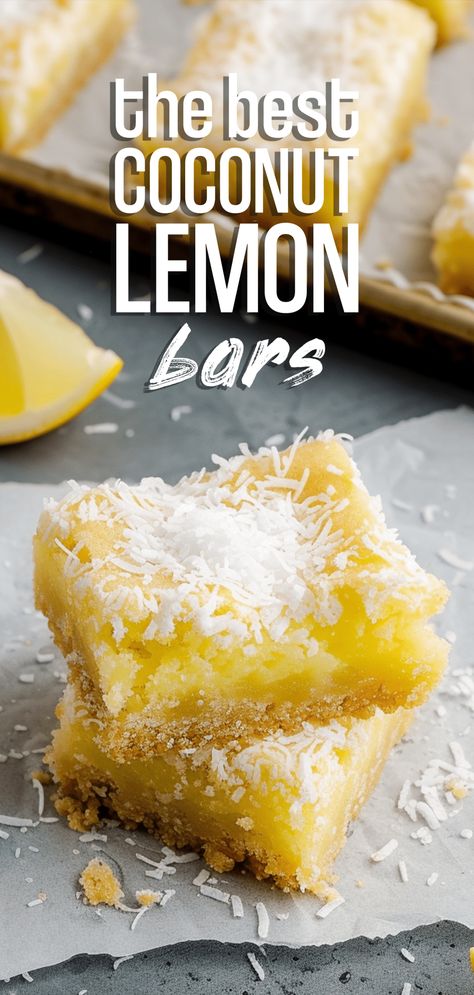 Coconut Lemon Bars [1 Hour] – Chasety Coconut Lemon Bars, Lemon Coconut Bars, Buttery Shortbread, Coconut Bars, Lemon Coconut, Lemon Filling, Shortbread Crust, Lemon Bars, Classic Desserts