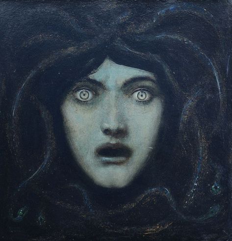 Medusa Painting, Franz Von Stuck, Head Of Medusa, Mythological Monsters, Medusa Gorgon, Stick Art, German Art, Classic Paintings, Night Painting