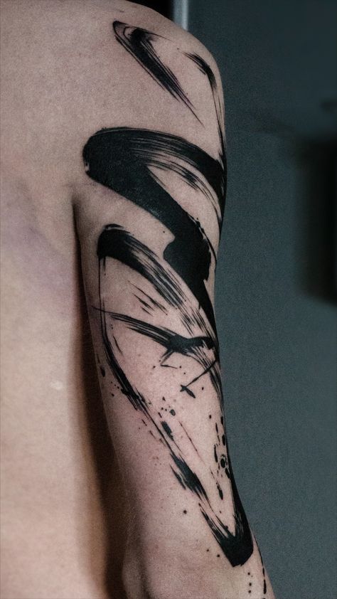 Abstract Brushstroke Tattoo Sleeve Brushstroke Tattoo, Brush Tattoo, Band Tattoos, Forearm Band Tattoos, Tattoo Board, Band Tattoo, Paint Strokes, Abstract Tattoo, Tattoo Sleeve