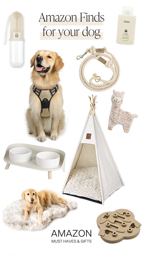 Aesthetic dog toys, beige dog toys and accessories, harness, leash, brain games and beige, modern dog bowls.  Modern dog accessories- neutral colored, beige, white dog stuff from Amazon. Dog Bed Aesthetic, Bed Aesthetic, Cute Dog Beds, Puppy Room, Dog Accesories, Puppy Mom, Aesthetic Dog, Puppy Accessories, Cozy Dog Bed