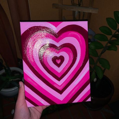 Valentines Acrylic Painting Ideas, Valentine Paintings On Canvas Easy, Y2k Painting Ideas On Canvas Easy, Valentines Day Paintings On Canvas Easy, Easy Girly Paintings, Cute Valentines Paintings, Kakegurui Drawing, Valentine Day Painting, Valentine’s Day Paintings