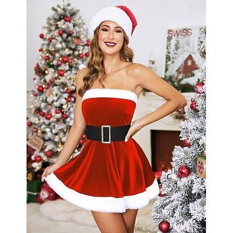 Make Santa Claus, Santa Claus Dress, Christmas Costumes Women, Dress Types, Box Dress, Christmas Dress Up, Fancy Christmas, Girly Wallpaper, Santa Dress