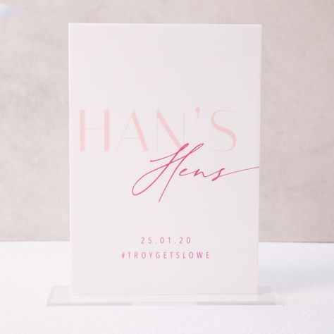 Wedding Stationery + Signage on Instagram: “Han’s Hens 💓 One of the signs for my chill hens party 🤍 I can print all sorts of stuff on acrylic with different shapes and sizes. 💫 Have…” Hen Weekend, Hens Party, Acrylic Board, Hens Night, Hen Do, Hen Party, The Signs, Different Shapes, Pink And White