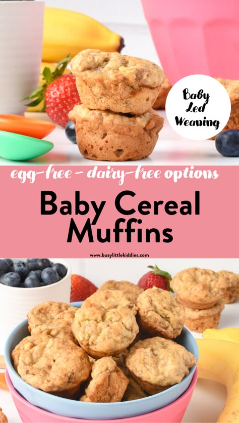 Baby Cereal Muffins, Baby Led Weaning Banana, Cereal Muffins, Baby Cereal Pancakes, Baby Oatmeal Cereal, First Finger Foods, Banana Food, Food For Babies, Baby Muffins