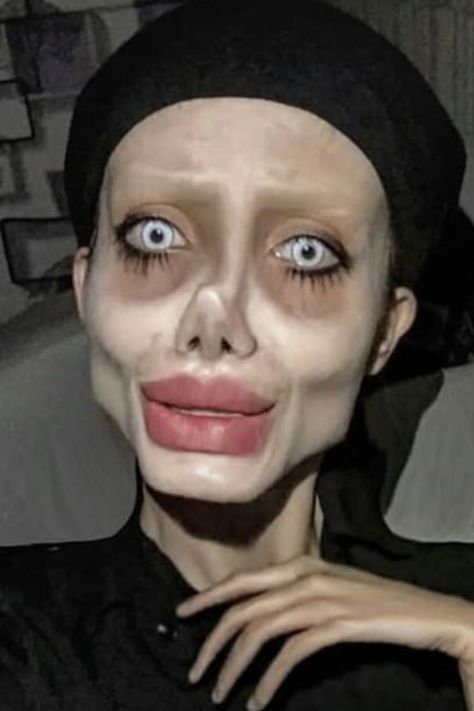 The ‘zombie’ Angelina Jolie lookalike has revealed her real face after being released from prison. Sahar Tabar, Angelina Jolie Maleficent, Celebrity Drawings, Maleficent, Look Alike, Angelina Jolie, Zombie, Anime Guys, Mask