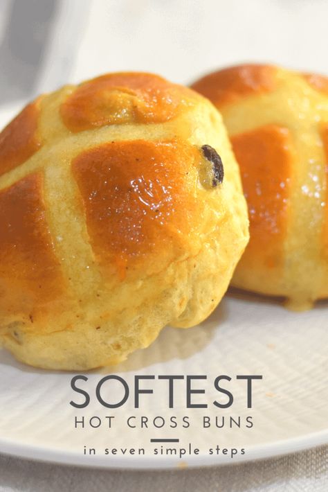 Brioche Hot Cross Buns, Beautiful Bun Hairstyles, Hot Cross Buns Recipe Easy, Guyana Food, Buns Recipe Easy, Cross Buns Recipe, British Foods, Hot Cross Buns Recipe, Homemade Buns