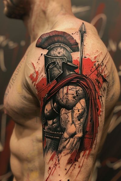 21  Awesome Spartan Tattoo Ideas Tatoos Men Spartan, Tattoo Spartan Warriors, Roman Half Sleeve Tattoo, Spartan Leg Tattoo, Gladiator Tattoo Design For Men, Man Tatoos Ideas, 300 Spartans Warriors, Spartan Shield Tattoo, Spartan Tattoo Ideas For Men