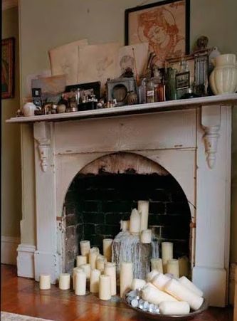 Fireplace Candles, Luxury Fireplace, White Brick Fireplace, Candles In Fireplace, Faux Fireplace, Diy Fireplace, Home Fireplace, Fireplace Makeover, Grad School