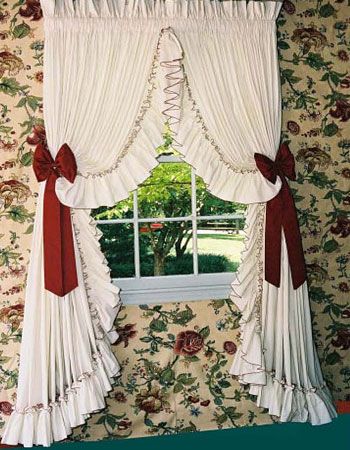 Carolina Pearl Edge Country Ruffled Curtains are  machine washable gentle cycle; dry cool cycle or better," line dry". Description from linenlocker.com. I searched for this on bing.com/images Priscilla Curtains, Primitive Curtains, Romantic Curtains, Country Style Curtains, Cottage Curtains, Victorian Windows, Diy Kitchens, Ruffle Curtains, High Point Nc