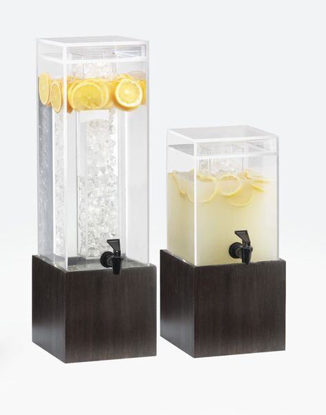 Midnight Bamboo Infusion Dispenser Item: 1527-1-96 and 1527-3-96. These infused beverage dispensers are great for parties, catering, or buffet tables. Made from lightweight and durable acrylic, this  crystal clear dispenser includes a removable infusion chamber to allow you to add fruit to water, tea, or any other beverage of your choice. http://www.calmil.com/index.php?page=shop.product_details&flypage=flypage.tpl&category_id=6&product_id=436&option=com_virtuemart&Itemid=3#sthash.TWLwSi13.dpuf Drinks Dispenser, Juice Bar Design, Dispenser Design, Outdoor Restaurant Design, Food Cart Design, Glass Dispenser, Beverage Dispensers, Coffee Shops Interior, Buffet Tables