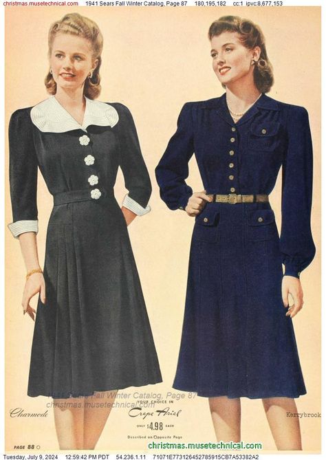 1941 Sears Fall Winter Catalog, Page 87 - Catalogs & Wishbooks 1938 Fashion, 40's Fashion, 1940s Fashion Women, 1940s Women, 1940s Woman, 1940's Fashion, Evolution Of Fashion, 40s Fashion, 1940s Dresses