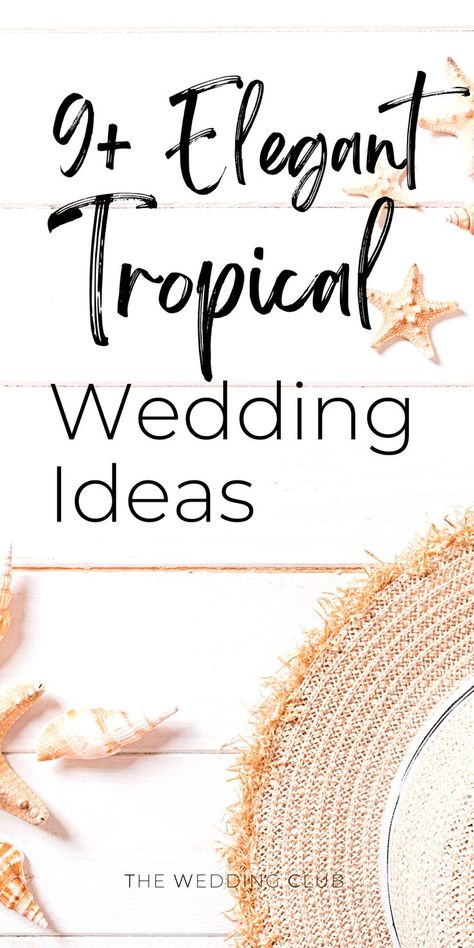 The elegant tropical wedding theme is one of those wedding styles that never left when it first arrived on the scene in 2013. Personally, we love any theme that could possibly involve the beach, but on a note of caution, themes like these can be very risky to work with as they can easily look tacky. Nonetheless, tropical wedding themes can be as versatile as you’d like them to be. You can go bright and colorful, which creates a fun wedding vibe, or, you can opt for a chic or boho island style... Tropical Wedding Ideas Decor, Caribbean Theme Wedding, Tropical Elegance Wedding, Island Wedding Colors, Tropical Wedding Decor Ideas, Boho Tropical Wedding Decor, Tropical Fall Wedding, Classy Tropical Wedding, Beach Wedding Color Schemes Tropical