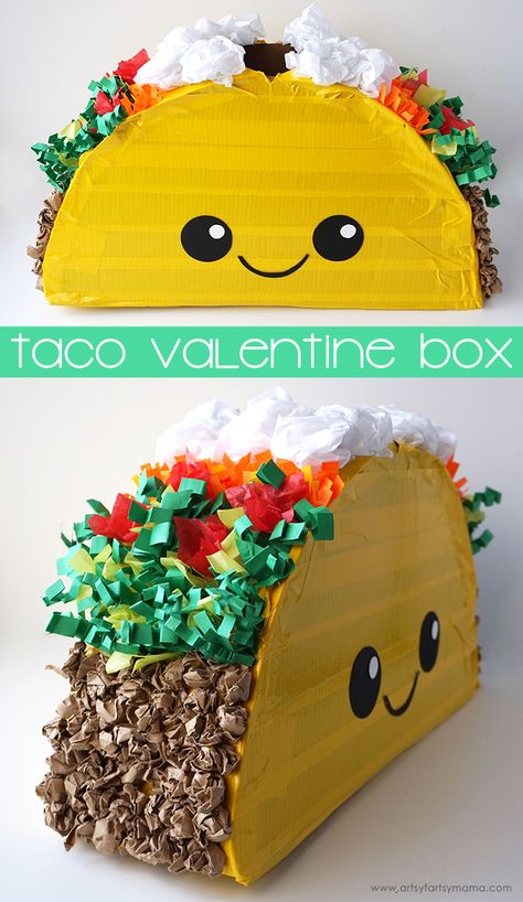 Taco 'bout awesome! Collect your Valentines in this adorable Taco Valentine Card Box! Taco Valentine, Acorn Tree, Girls Valentines Boxes, Diy Valentines Box, Valentine Boxes For School, Kids Valentine Boxes, Valentine Card Box, Valentine Mailbox, Valentinstag Party